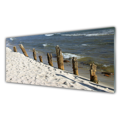 Acrylic Print Beach sea landscape brown blue