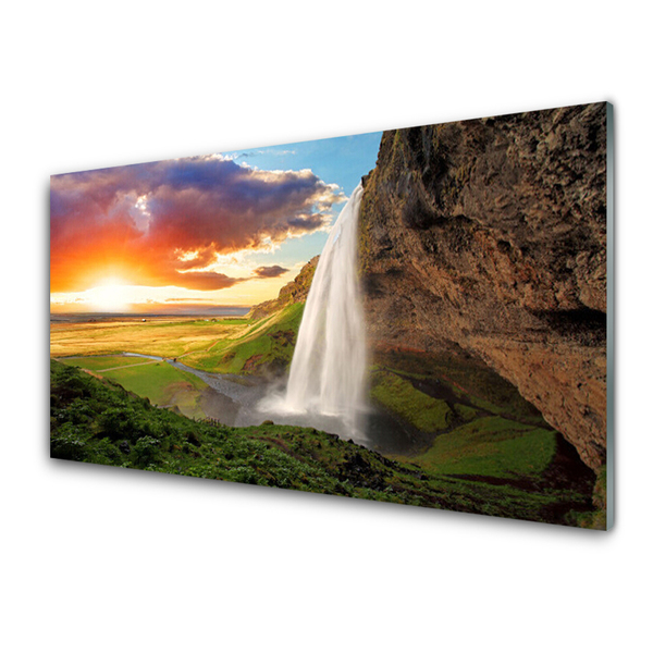 Acrylic Print Mountain waterfall nature grey white green