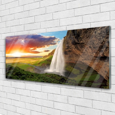 Acrylic Print Mountain waterfall nature grey white green