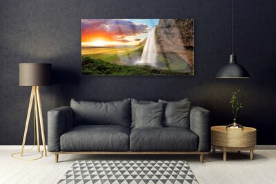 Acrylic Print Mountain waterfall nature grey white green