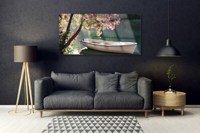 Acrylic Print Boat tree landscape white blue brown green