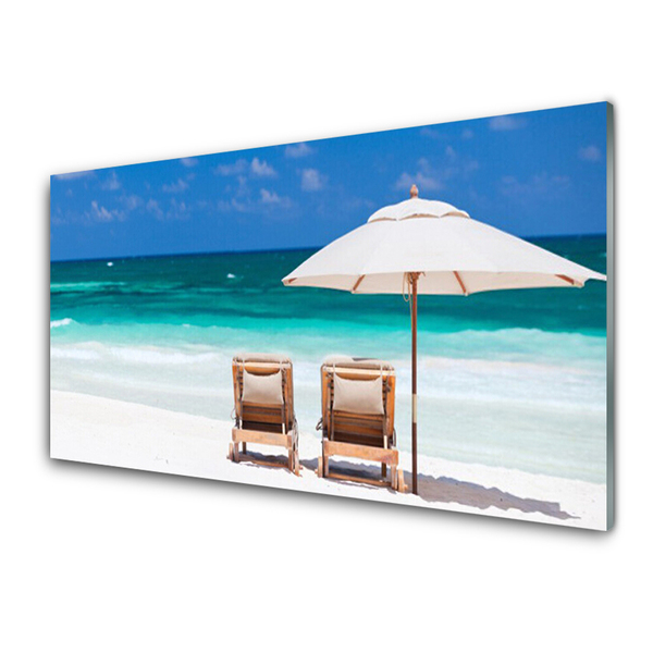 Acrylic Print Beach deck chairs landscape brown white