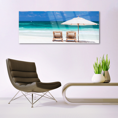 Acrylic Print Beach deck chairs landscape brown white