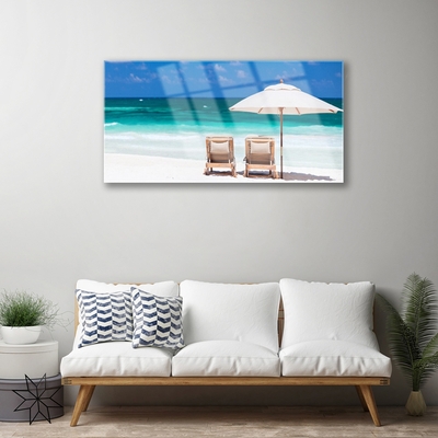 Acrylic Print Beach deck chairs landscape brown white