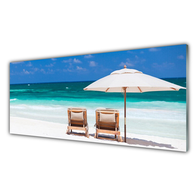 Acrylic Print Beach deck chairs landscape brown white