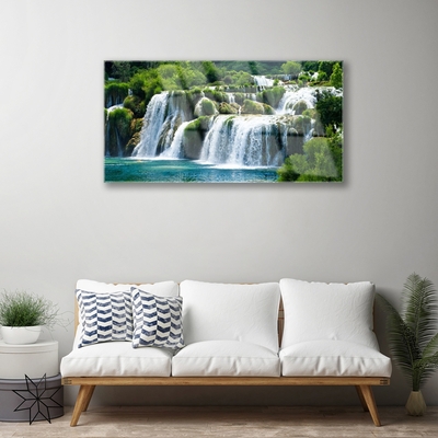 Acrylic Print Waterfall nature blue white