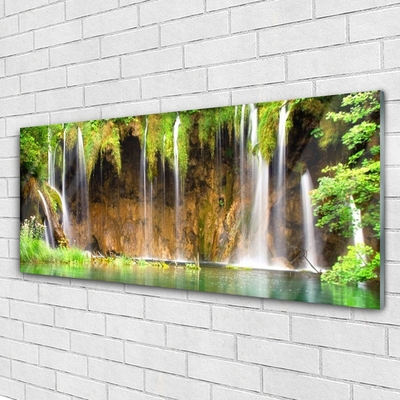 Acrylic Print Waterfall nature brown green blue white