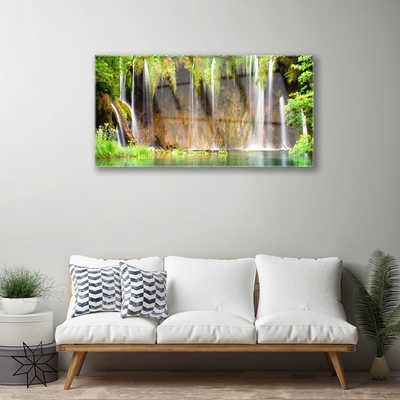 Acrylic Print Waterfall nature brown green blue white