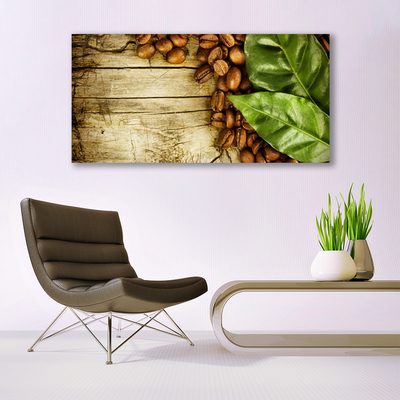 Acrylic Print Coffee beans leaves kitchen brown green