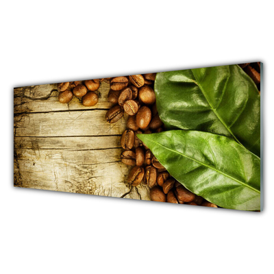 Acrylic Print Coffee beans leaves kitchen brown green