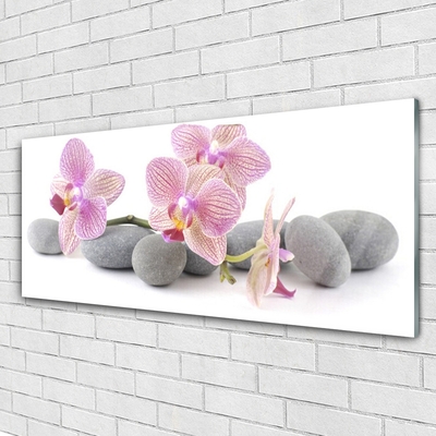 Acrylic Print Tree stones floral pink grey