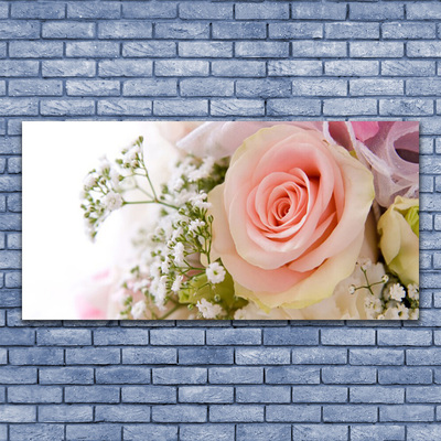 Acrylic Print Roses floral pink white green