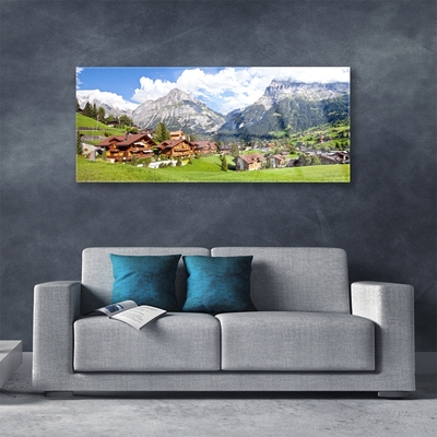 Acrylic Print Houses mountain landscape brown grey white