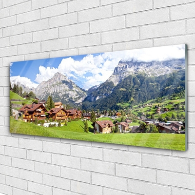 Acrylic Print Houses mountain landscape brown grey white