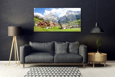 Acrylic Print Houses mountain landscape brown grey white