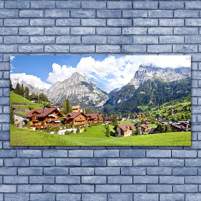 Acrylic Print Houses mountain landscape brown grey white