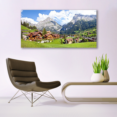 Acrylic Print Houses mountain landscape brown grey white