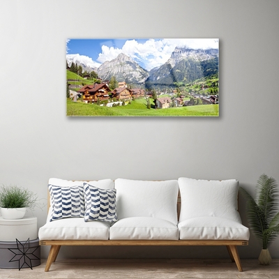 Acrylic Print Houses mountain landscape brown grey white