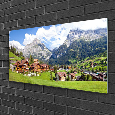 Acrylic Print Houses mountain landscape brown grey white