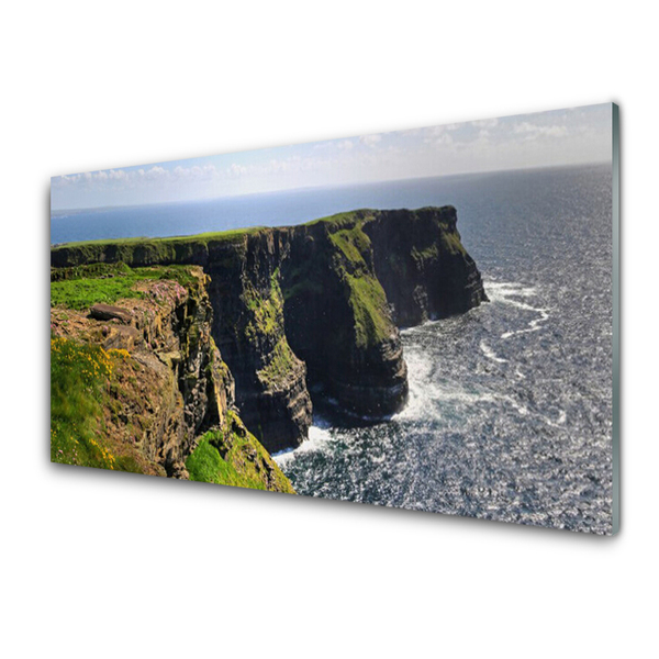 Acrylic Print Rock sea landscape brown green blue