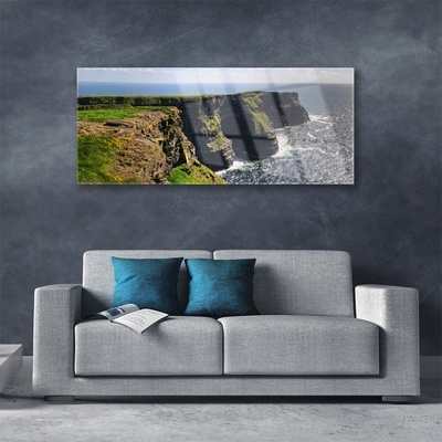 Acrylic Print Rock sea landscape brown green blue