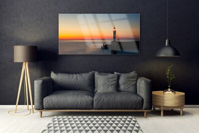 Acrylic Print Lighthouse sea landscape black blue yellow grey