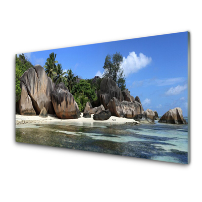 Acrylic Print Rock sea landscape grey green blue