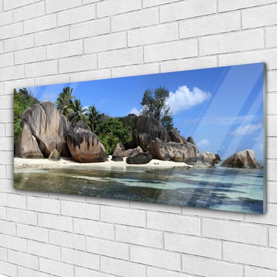 Acrylic Print Rock sea landscape grey green blue