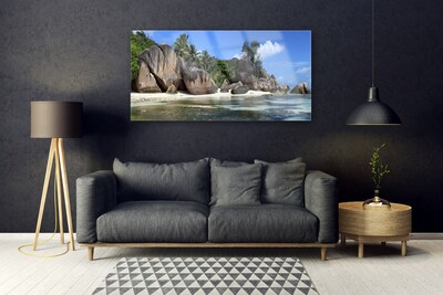 Acrylic Print Rock sea landscape grey green blue