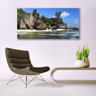 Acrylic Print Rock sea landscape grey green blue