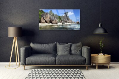 Acrylic Print Rock sea landscape grey green blue