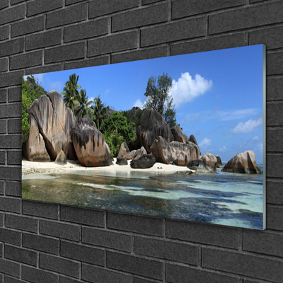 Acrylic Print Rock sea landscape grey green blue