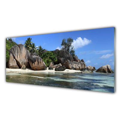 Acrylic Print Rock sea landscape grey green blue