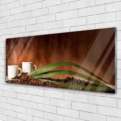 Acrylic Print Cups coffee beans kitchen white brown
