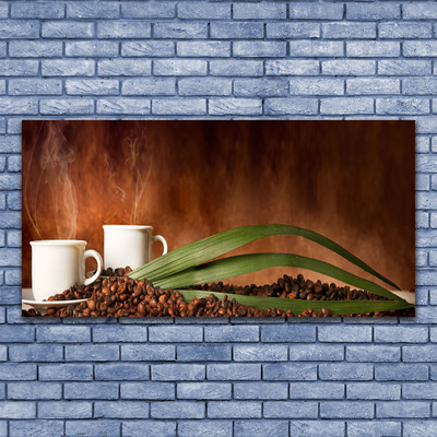 Acrylic Print Cups coffee beans kitchen white brown