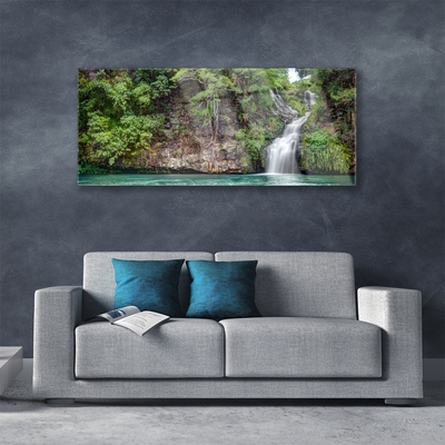 Acrylic Print Waterfall rock nature white blue grey green