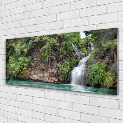 Acrylic Print Waterfall rock nature white blue grey green