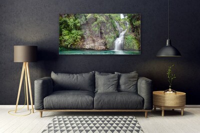 Acrylic Print Waterfall rock nature white blue grey green