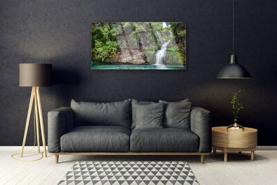 Acrylic Print Waterfall rock nature white blue grey green