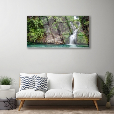 Acrylic Print Waterfall rock nature white blue grey green