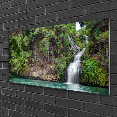 Acrylic Print Waterfall rock nature white blue grey green