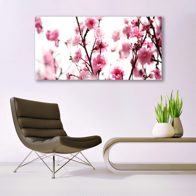 Acrylic Print Branches of flowers floral brown pink