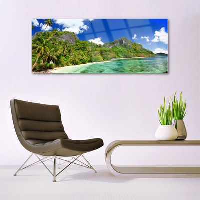 Acrylic Print Beach mountains landscape brown green