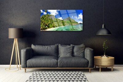 Acrylic Print Beach mountains landscape brown green