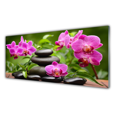 Acrylic Print Flower stones art pink black