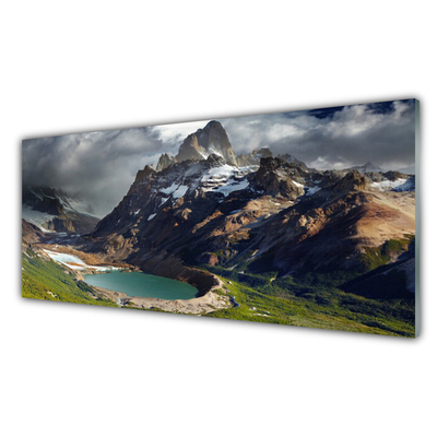 Acrylic Print Mountain bay landscape brown green grey