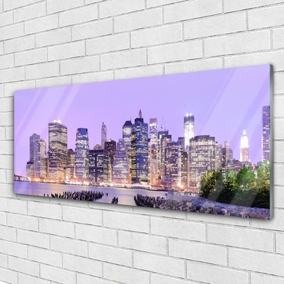 Plexiglas® Wall Art City houses purple yellow green
