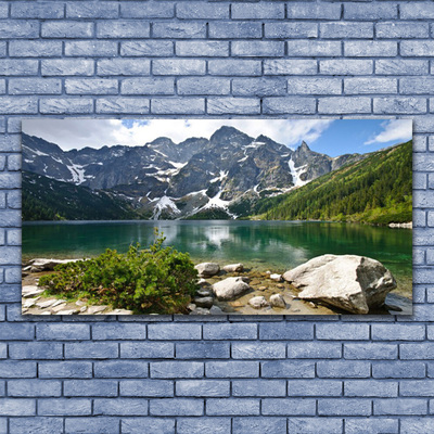 Plexiglas® Wall Art Lake mountains landscape blue grey white