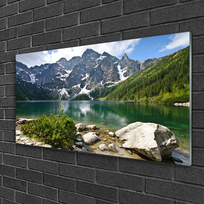 Plexiglas® Wall Art Lake mountains landscape blue grey white