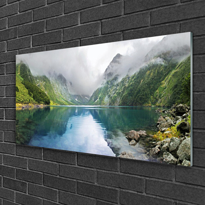 Plexiglas® Wall Art Mountain lake landscape blue green grey